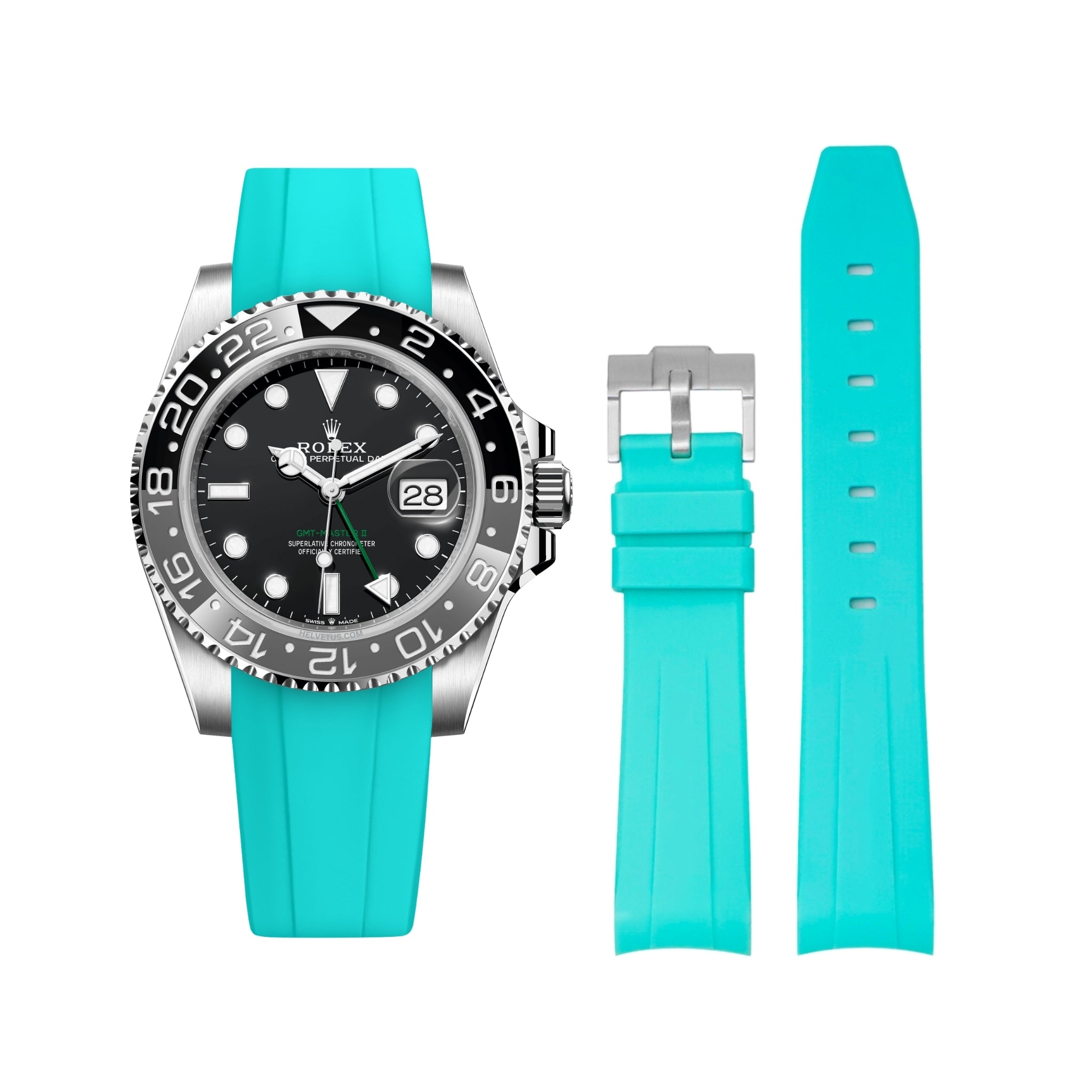 Rubber Strap - For Rolex GMT - Master II - Turquoise - Helvetus