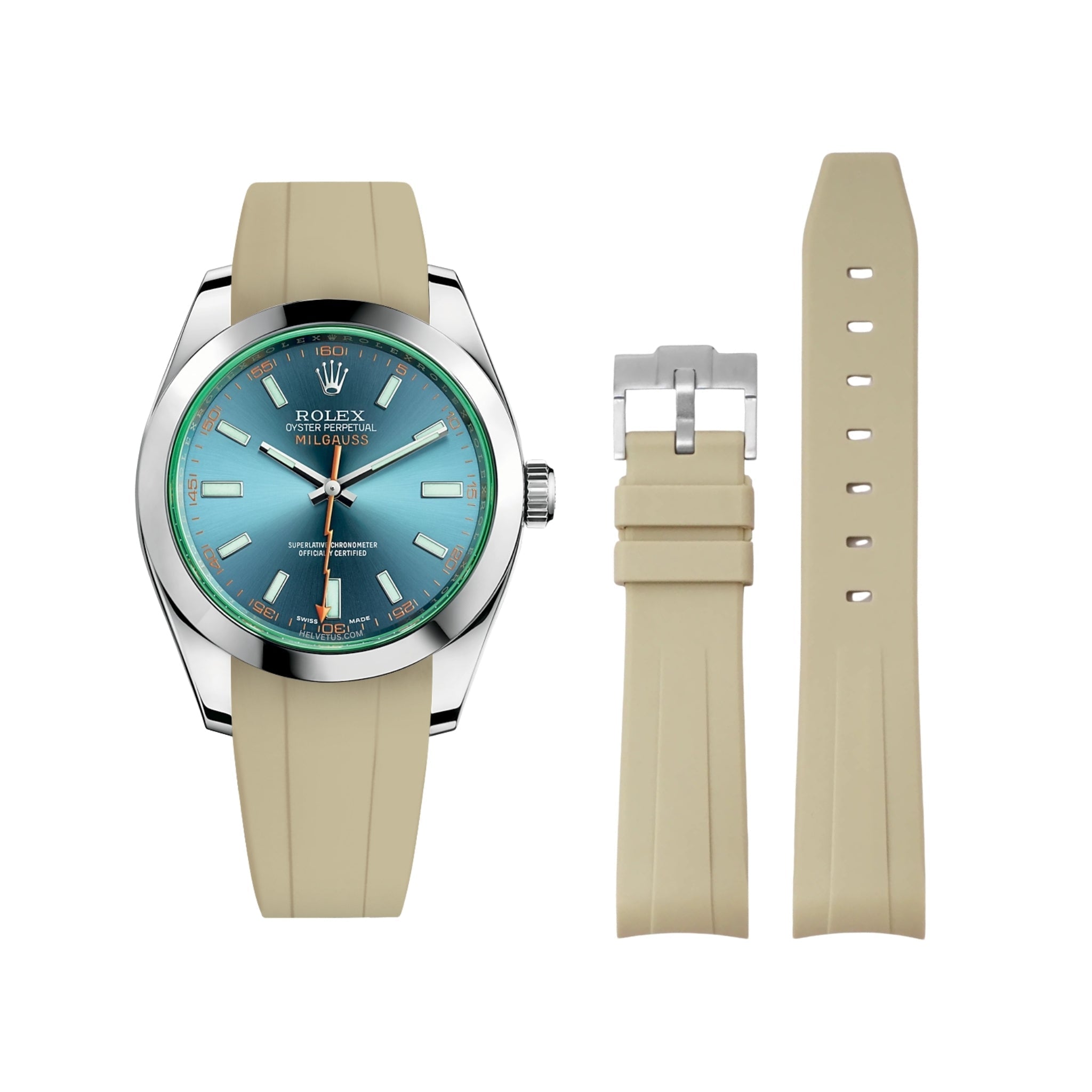 Rubber Strap - For Rolex Milgauss - Beige - Helvetus