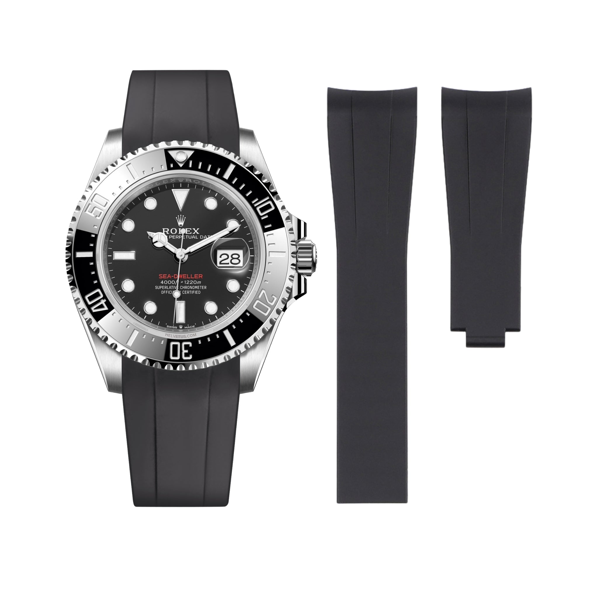 Rubber Strap - For Rolex Sea - Dweller 4000 - Black - Helvetus