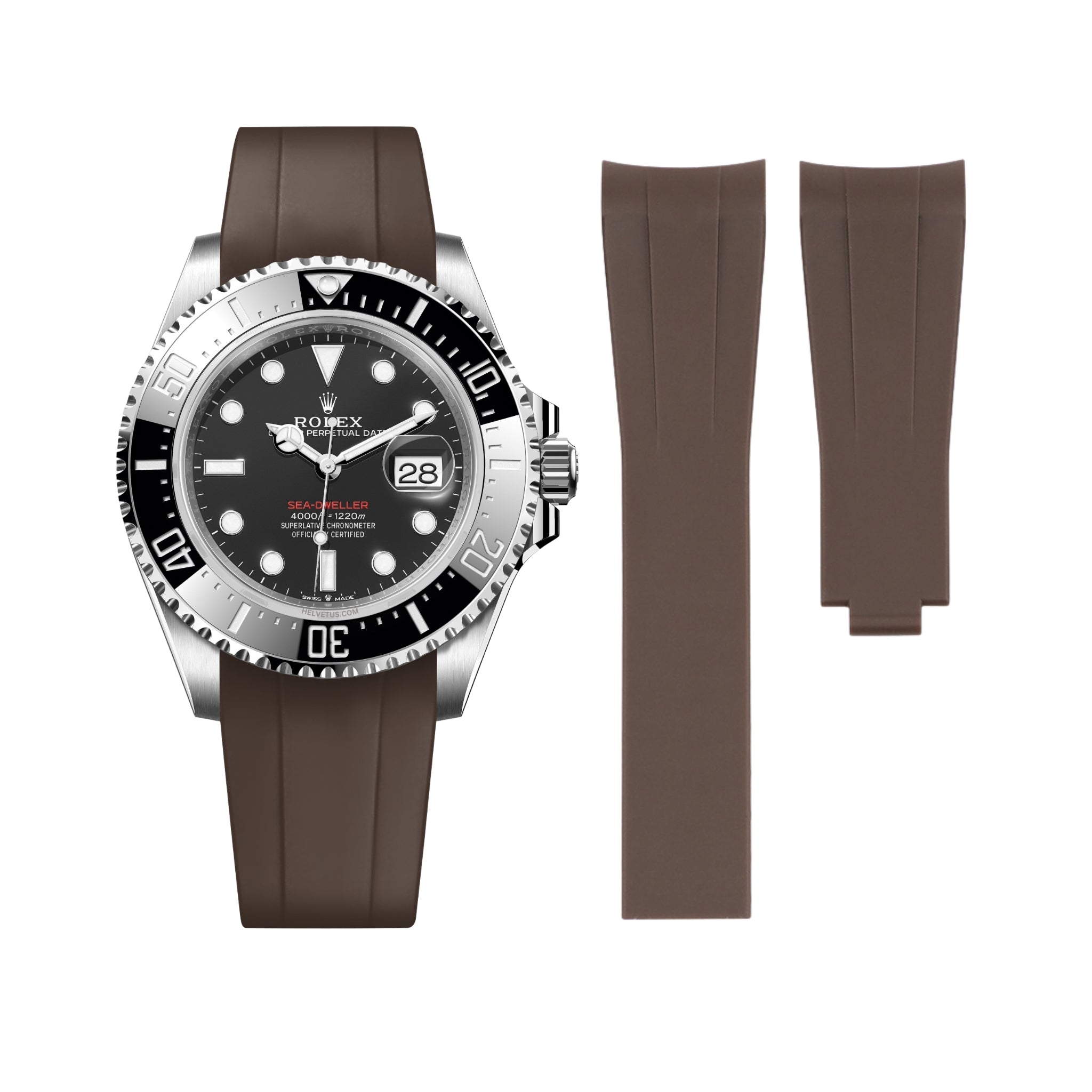 Rubber Strap - For Rolex Sea - Dweller 4000 - Brown - Helvetus