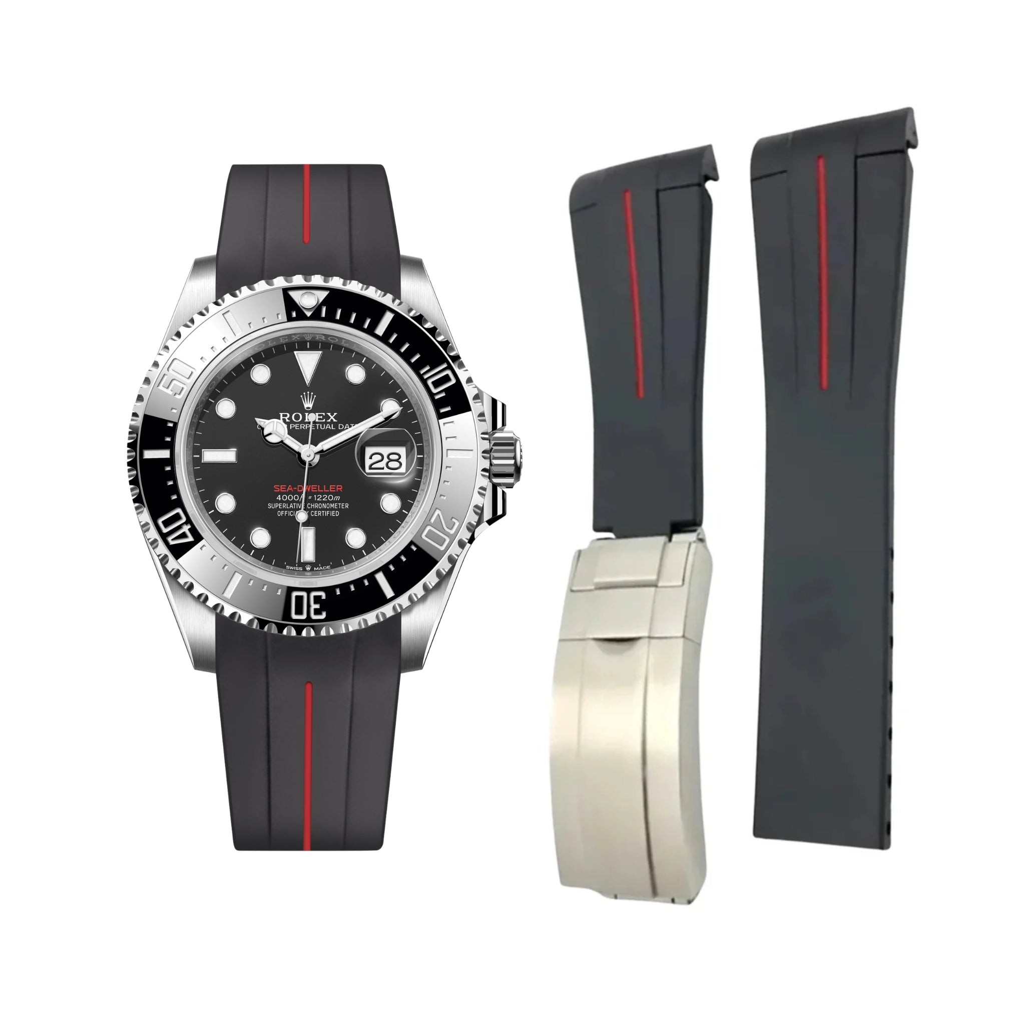 Rubber Strap - For Rolex Sea - Dweller - Black w/Red Line | LuxLine® - Helvetus