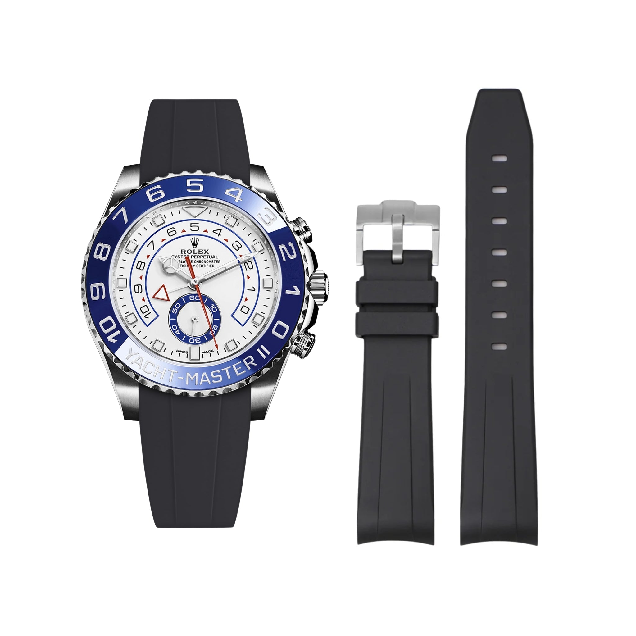 Rubber Strap - For Rolex Yacht - Master II - Black - Helvetus