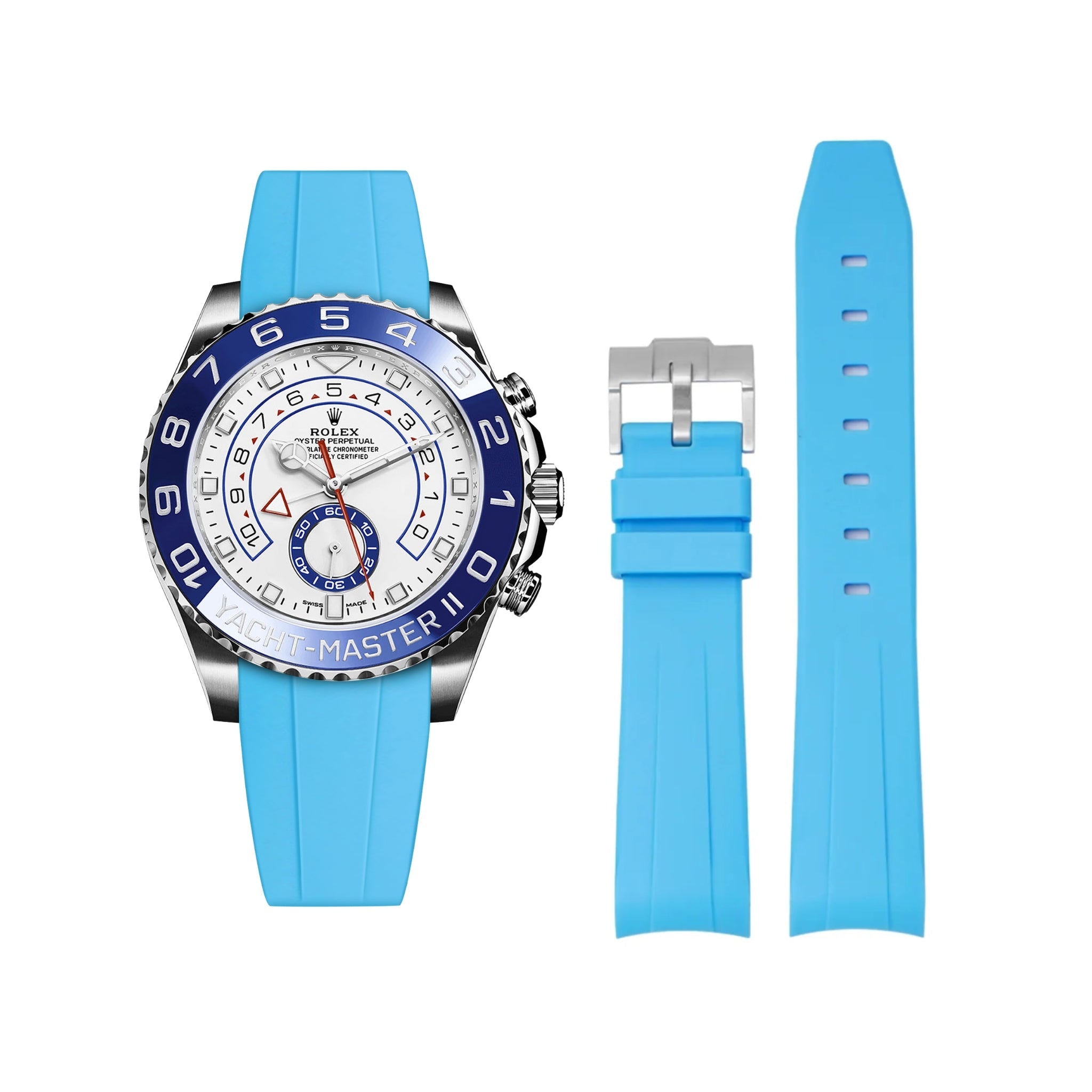 Rubber Strap - For Rolex Yacht - Master II - Light Blue - Helvetus