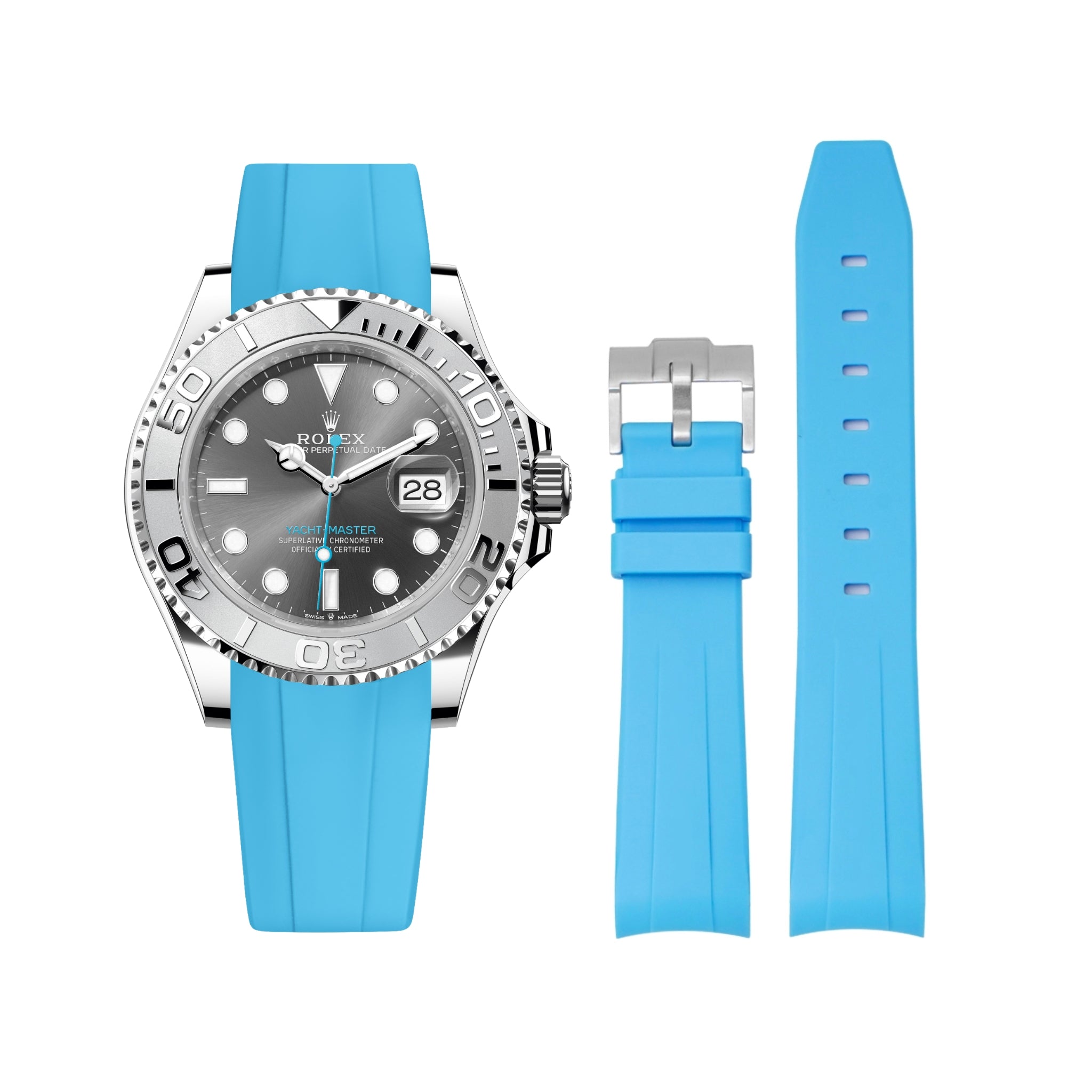 Rubber Strap - For Rolex Yacht - Master - Light Blue - Helvetus