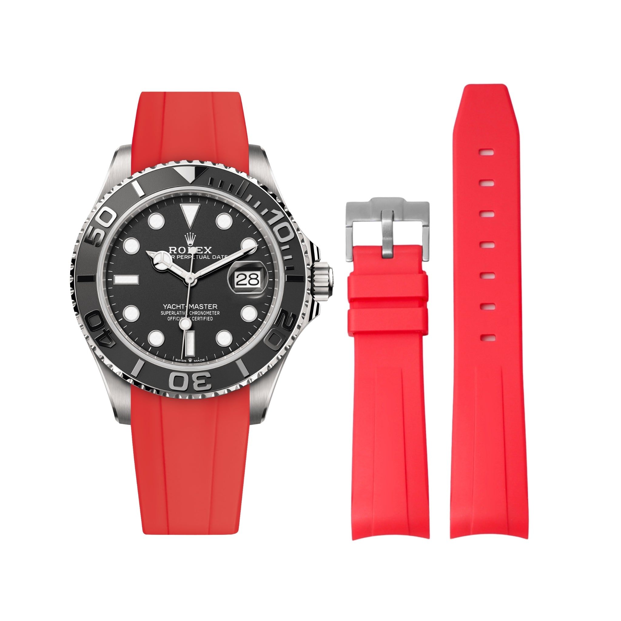 Rubber Strap - For Rolex Yacht - Master - Red - Helvetus